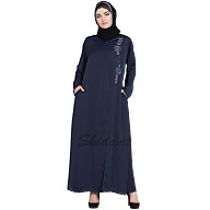 Designer Nida abaya with handwork- Navy Blue